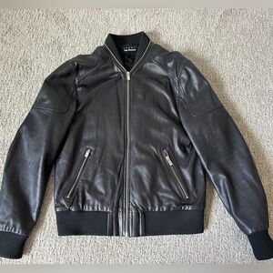 The Kooples Black Leather Bomber Jacket